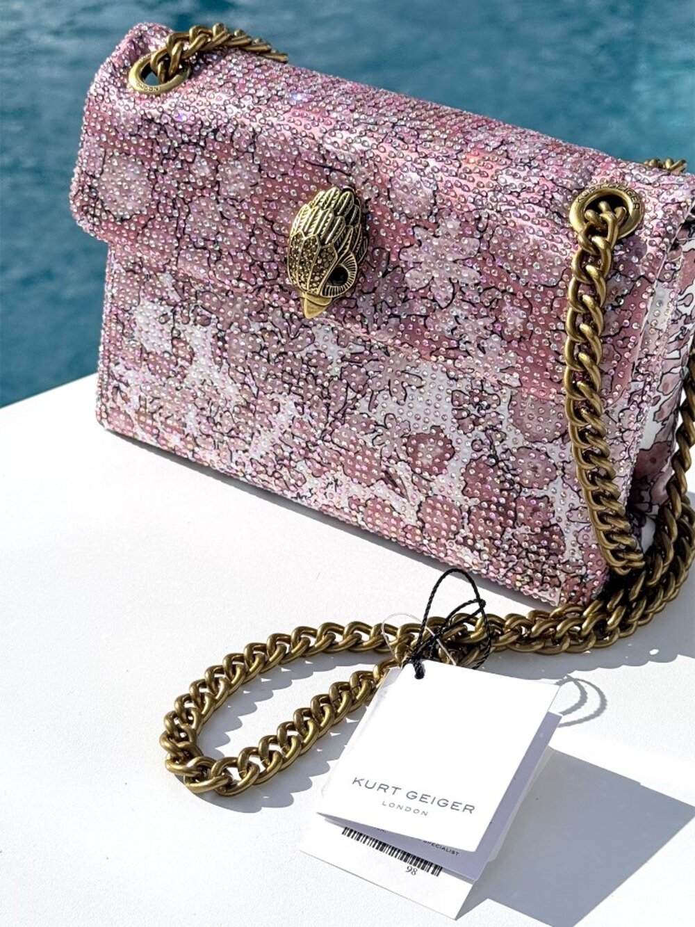Kurt Geiger London Mini Kensington Eagle CrossBody Shoulder Bag Pink Satin NWT